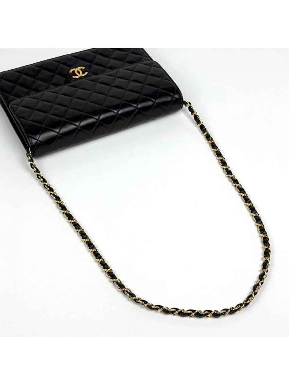 Chanel Quilted Single Flap Chain Shoulder Bag CC Logo Push Lock Leather Black